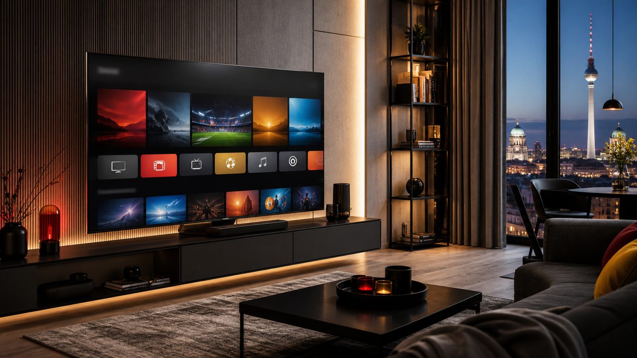 Smarters IPTV Deutschland auf Smart TV in einer modernen Wohnung